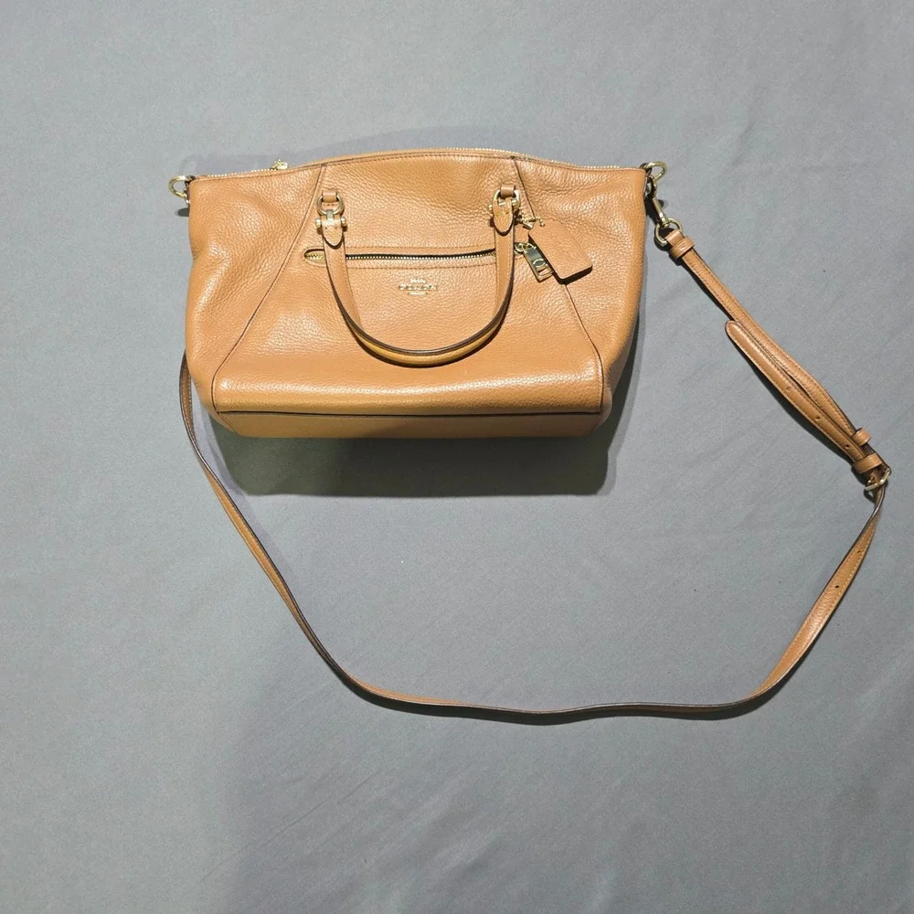 Coach Prairie Satchel Women Medium Saddle Brown Pebbled Leather Handbag 79997